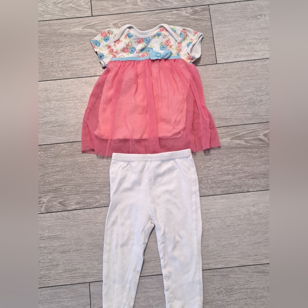 Brand New Bon Bebe Baby Girl Floral Pink Dress with White Leggings